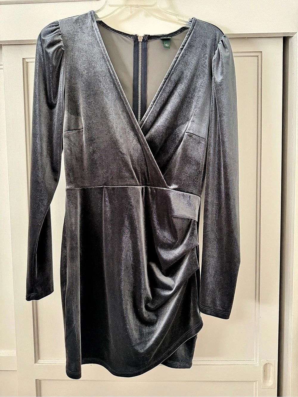 Wild Fable Velvet Long Sleeve Wrap Mini Dress in Dark Grey Small